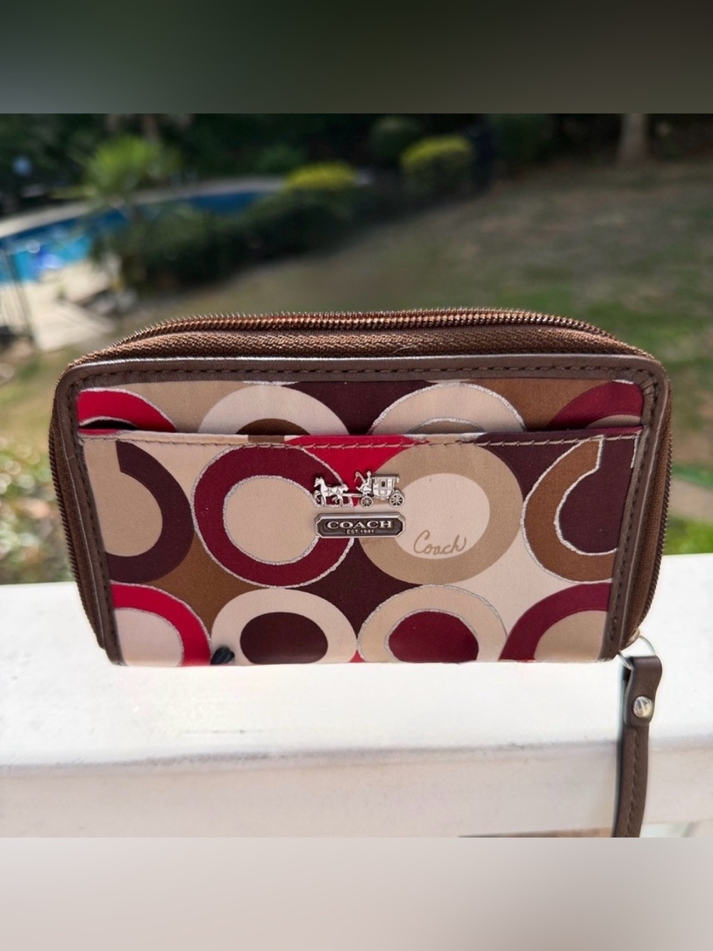 COACH Women's Signature Circle Print Card Case Wallet EUC